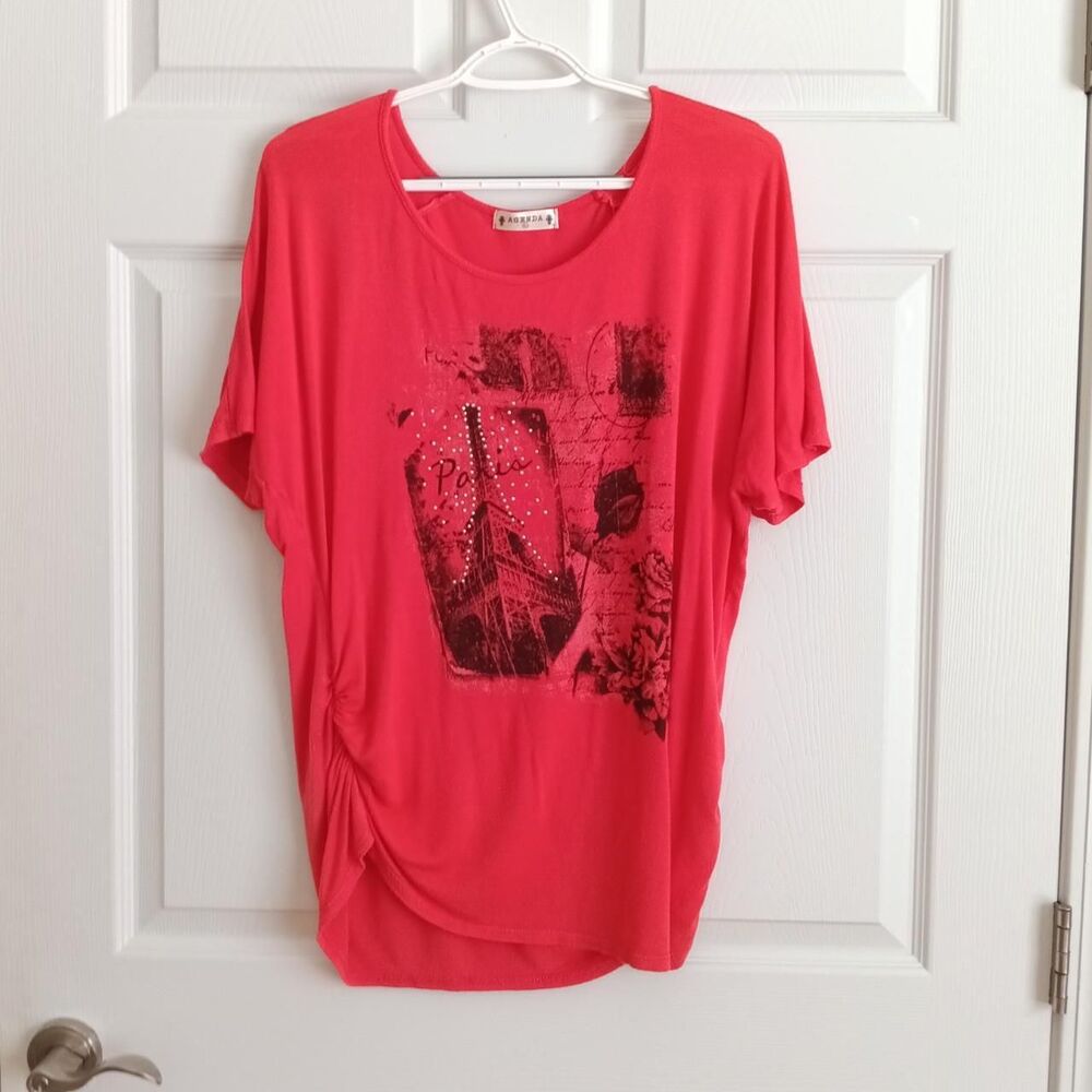Vintage Bright Red y2k Aesthetic Paris Fashion Oversized Graphic Tunic Top Large